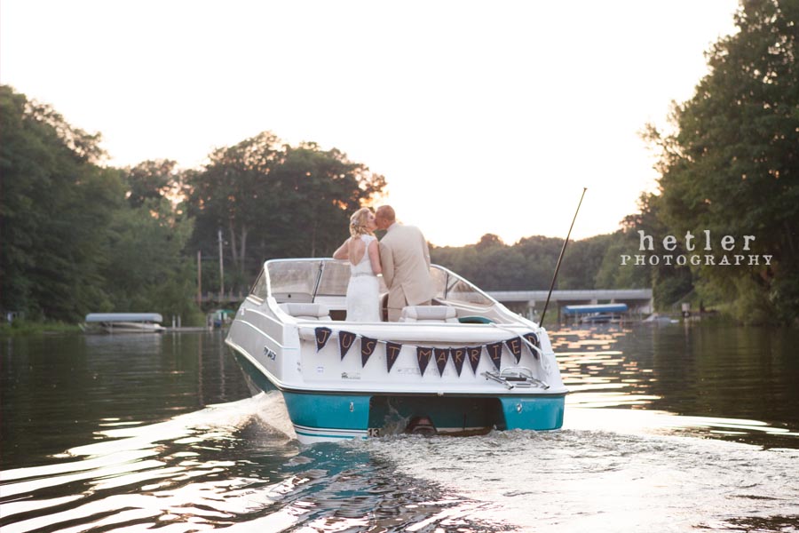 Bride and Groom on boat in West Michigan