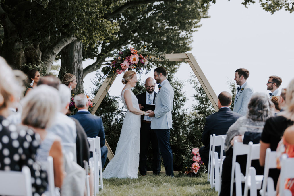 Outdoor wedding ceremony by Lake Michigan