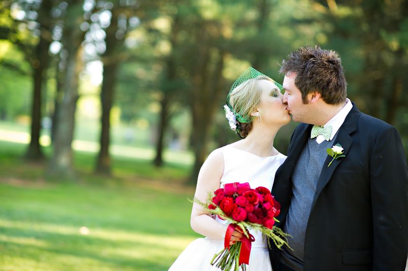Bride and Groom with red bouquet