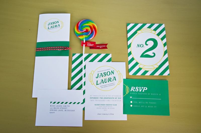 Green and Yellow wedding invitations