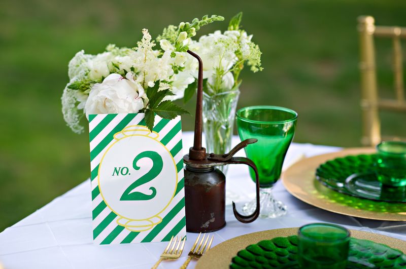Outdoor reception with green and white decor